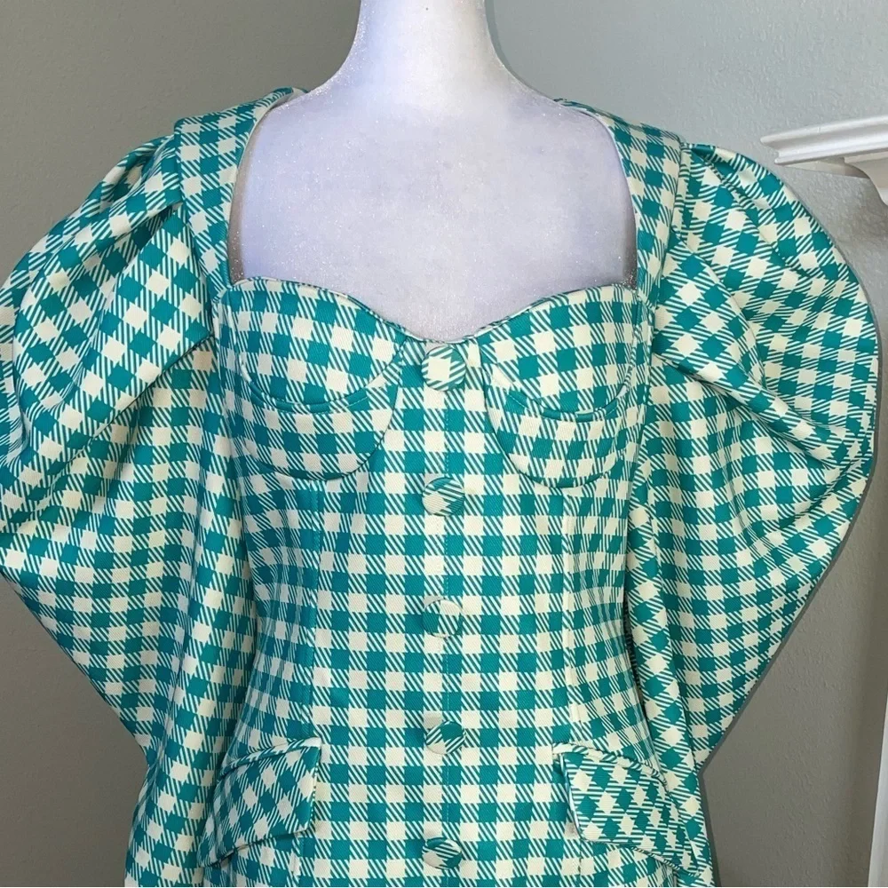 Louise James Check-Pattern Puff-Sleeve Minidress - Picture 3 of 7